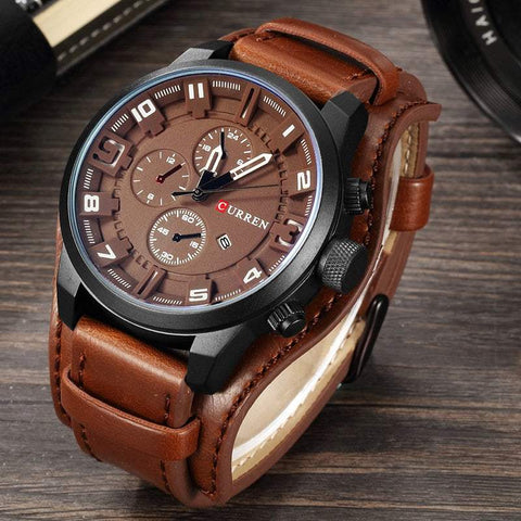Men Watch Quartz Date Clock Casual Leather Wrist Watch