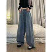 Women pants baggy Jeans Elastic Waist Denim Wide Leg