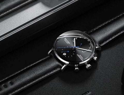 Men Leather Strap Watch Chronograph Leather Strap Watch