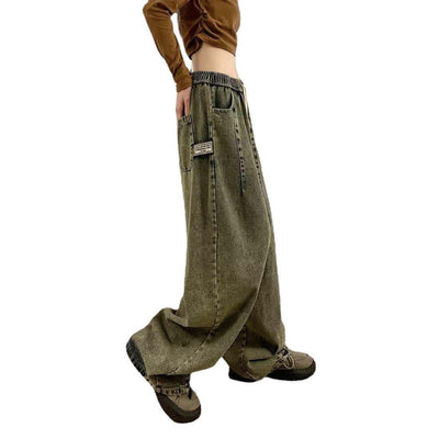 Women pants baggy Jeans Elastic Waist Denim Wide Leg