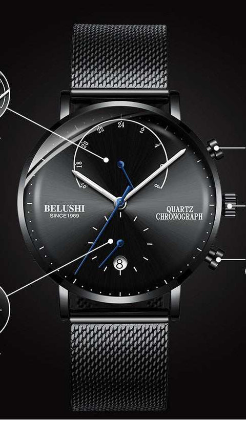 Men Leather Strap Watch Chronograph Leather Strap Watch