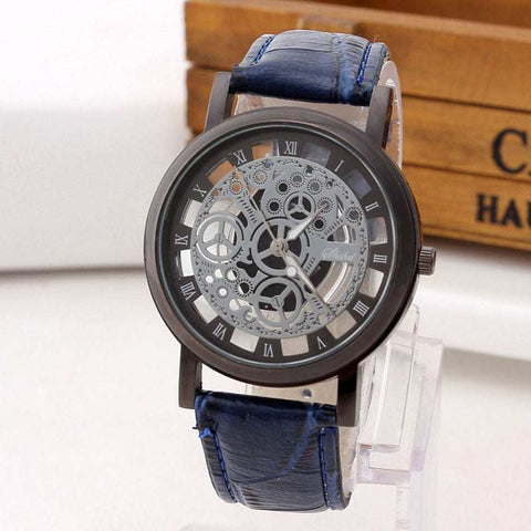 Fashion Business Skeleton Men Watch Engraving Hollow