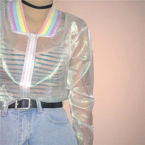 Women Jacket Coats Laser Rainbow Symphony Hologram