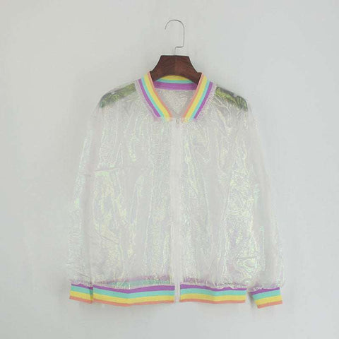 Women Jacket Coats Laser Rainbow Symphony Hologram