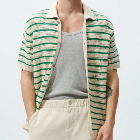 Fabric Shirt Knitted Shirt Striped Woolen Casual POLO Shirt
