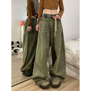 Women pants baggy Jeans Elastic Waist Denim Wide Leg