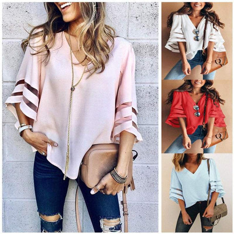 women neck blouse Casual Loose
